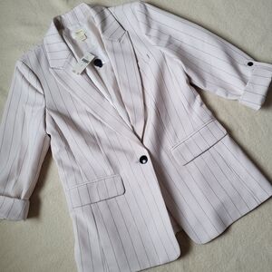 NWT Anthropologie Blazer Women's Size 6 Light Pink Black Pin Stripe